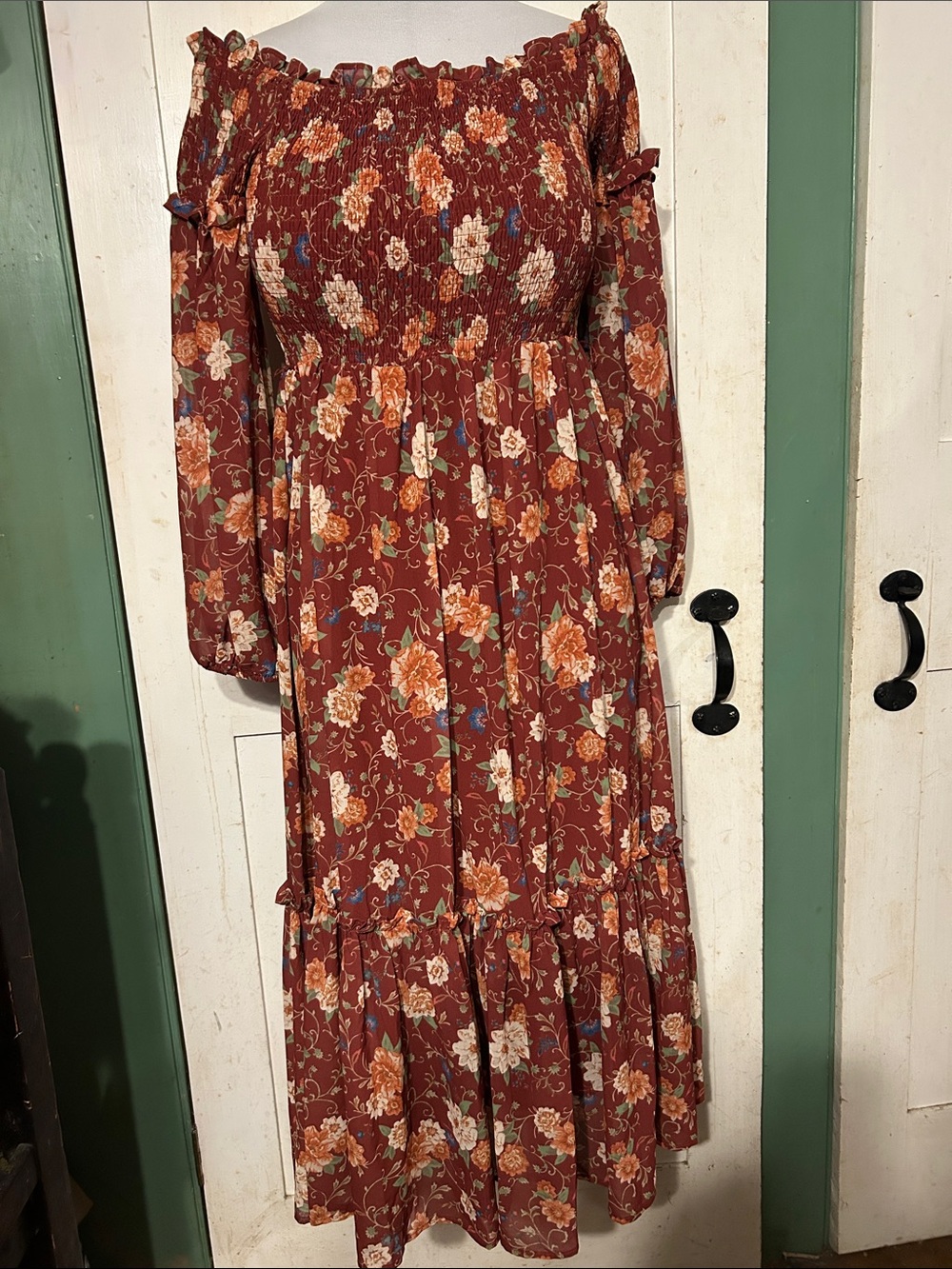 Baltic Born Dress Peasant Style Smocked Bodice Cottagecore Hippie Boho Western